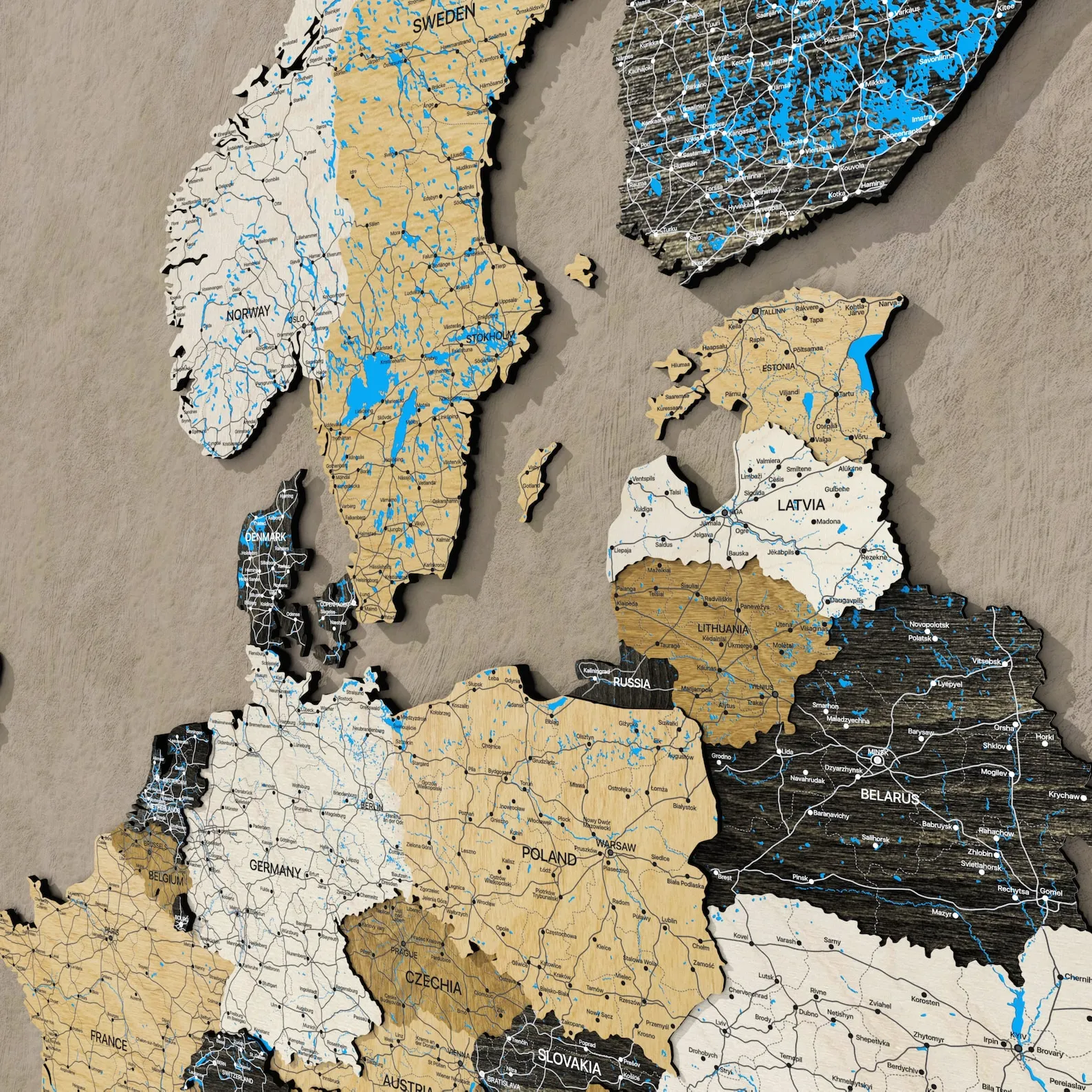 Birch Wood Europe Map: 3D Layered Wall Art - Image 8