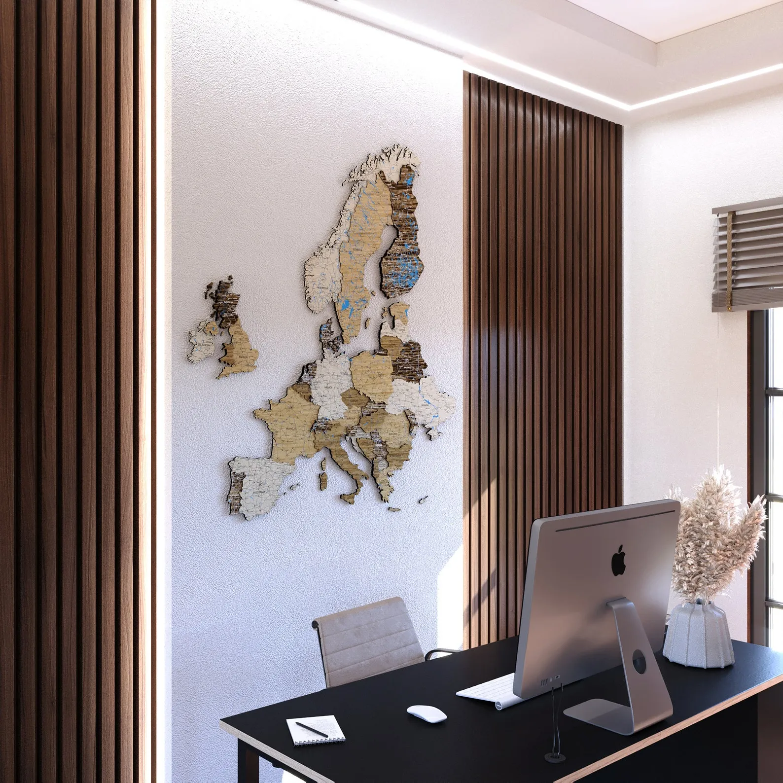 3D Europe Wooden Map: Office Wall Art, Travel Decor