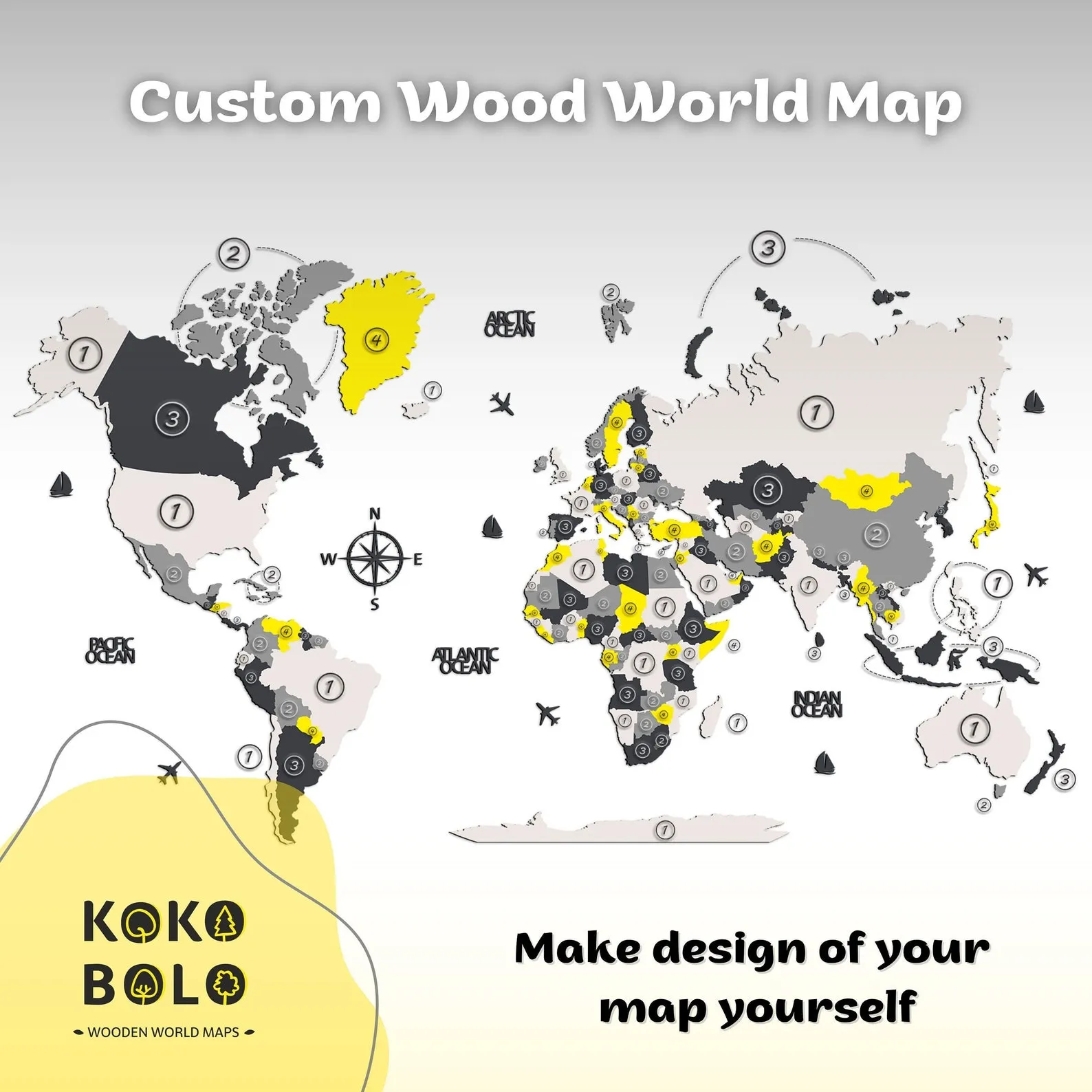 Custom CMYK Wood World Map: Personalized Home Decor - Image 5