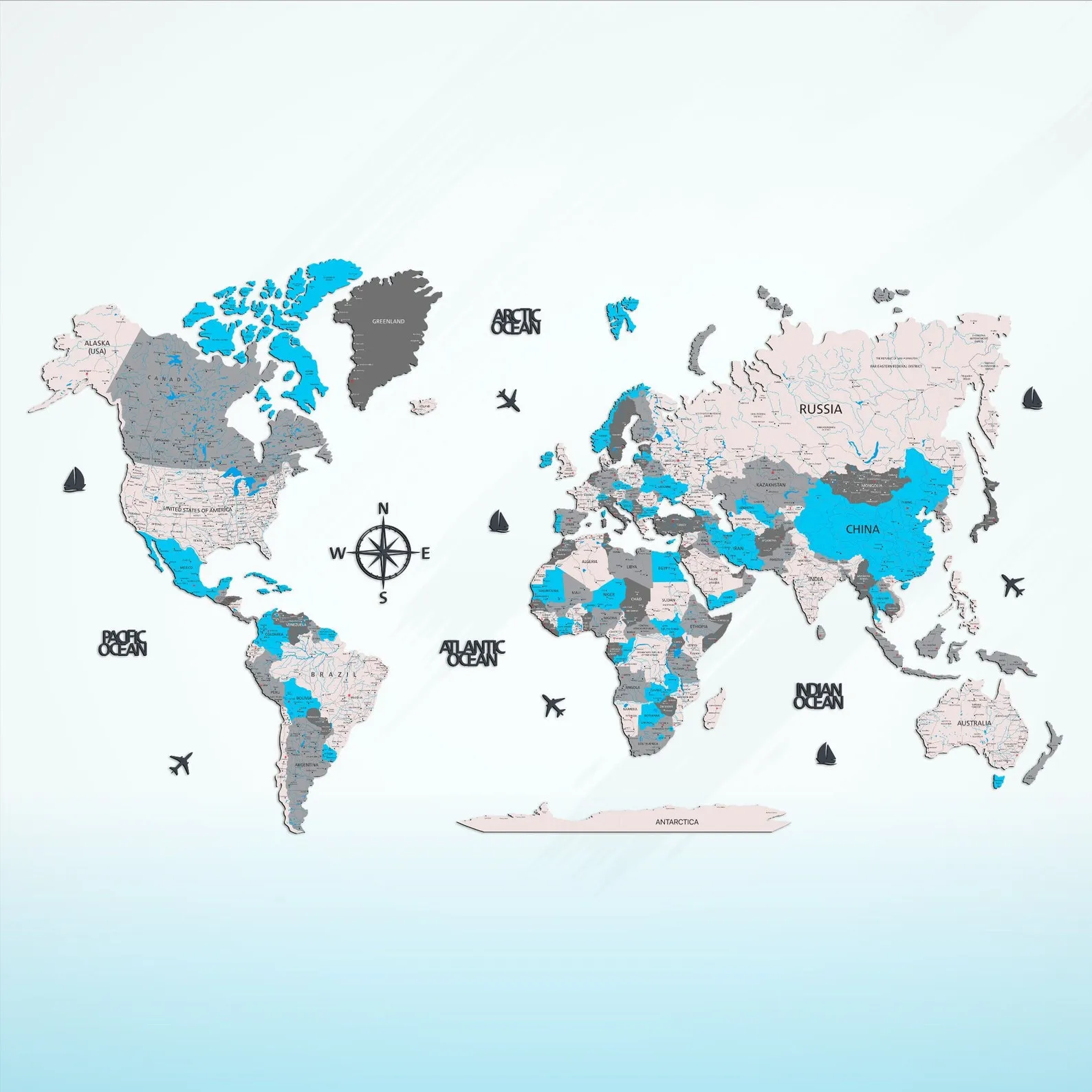 Custom CMYK Wood World Map: Personalized Home Decor - Image 9