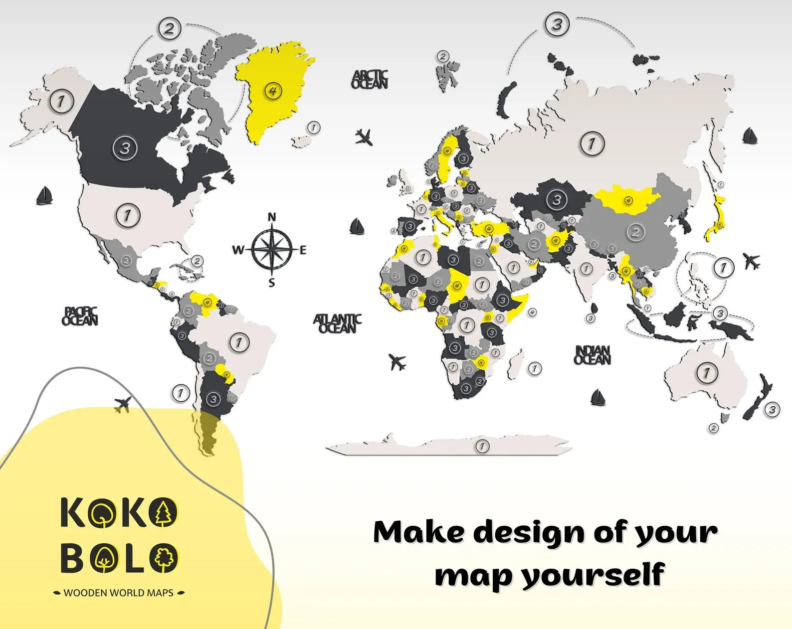 Custom Wood World Map: DIY Color Design, Home or Office Decor