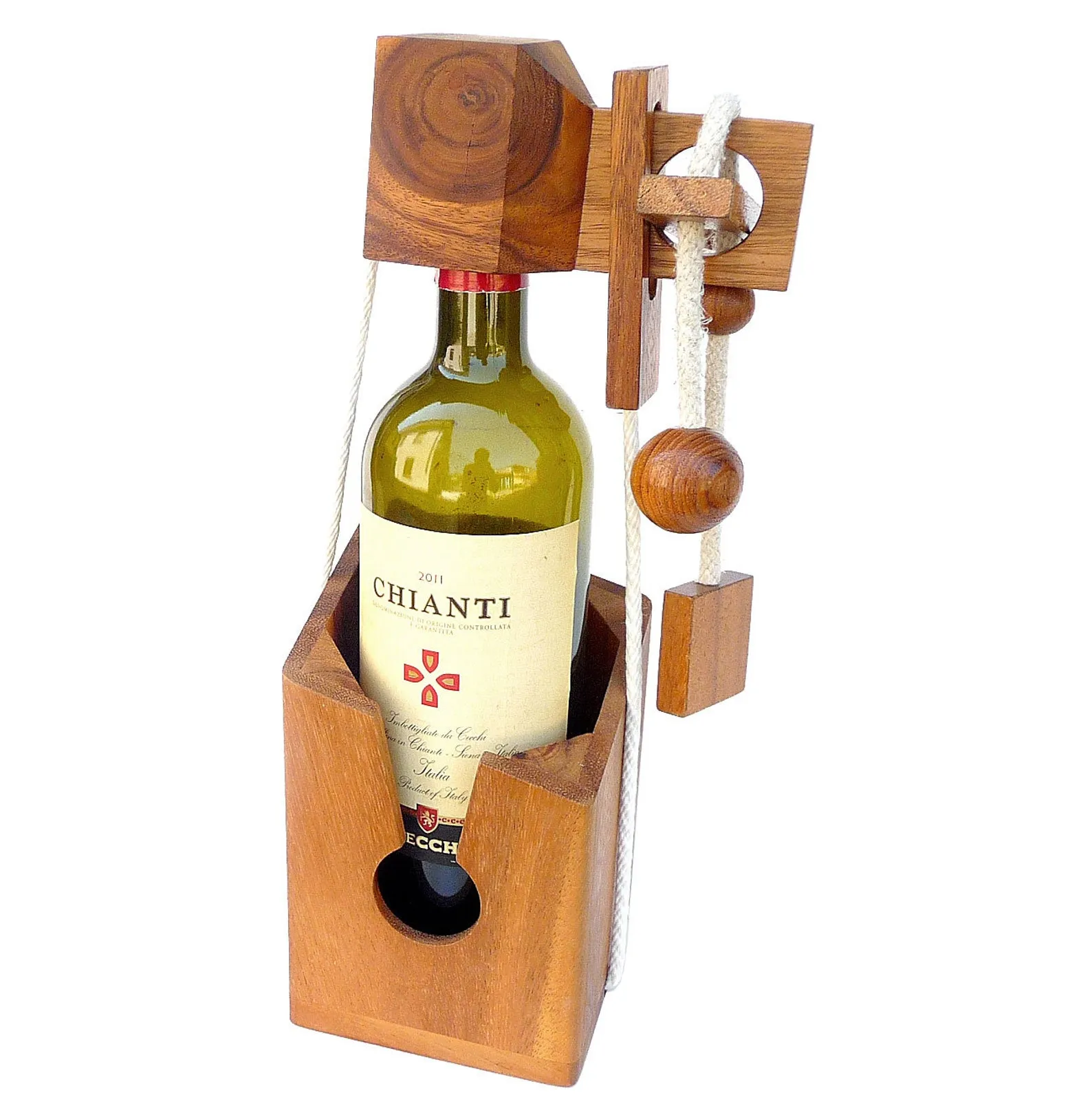 Not For Alcoholics - Wooden Brain Teaser - Wine Bottle Puzzle - Difficulty 3/6 Hard - Leonardo da Vinci Collection