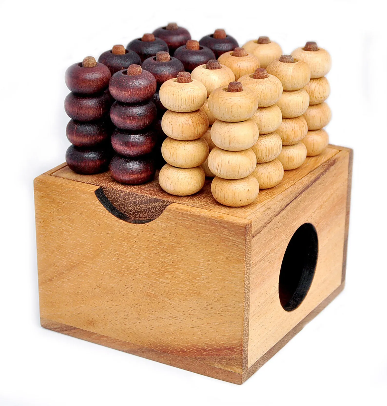 4 in a Row 3D - Board Game in Fine Wood - Strategy Game for 2 Players - Travel Version