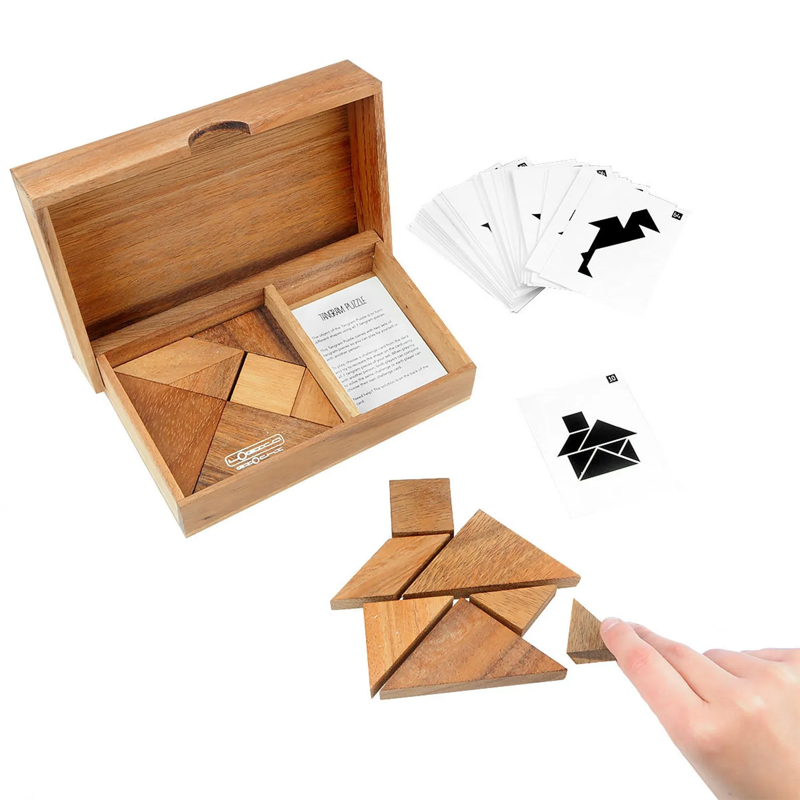 Double Tangram - Wooden Brain Teaser - 65 Puzzles in 1 - Card Box - Puzzle for 1 or 2 Players - Euclide Collection