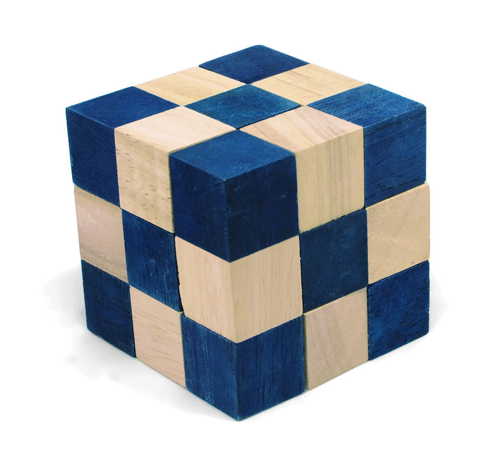 Blue Snake Cube - 3D Wooden Brain Teaser - Difficulty 4/6 Extreme - Leonardo da Vinci Collection
