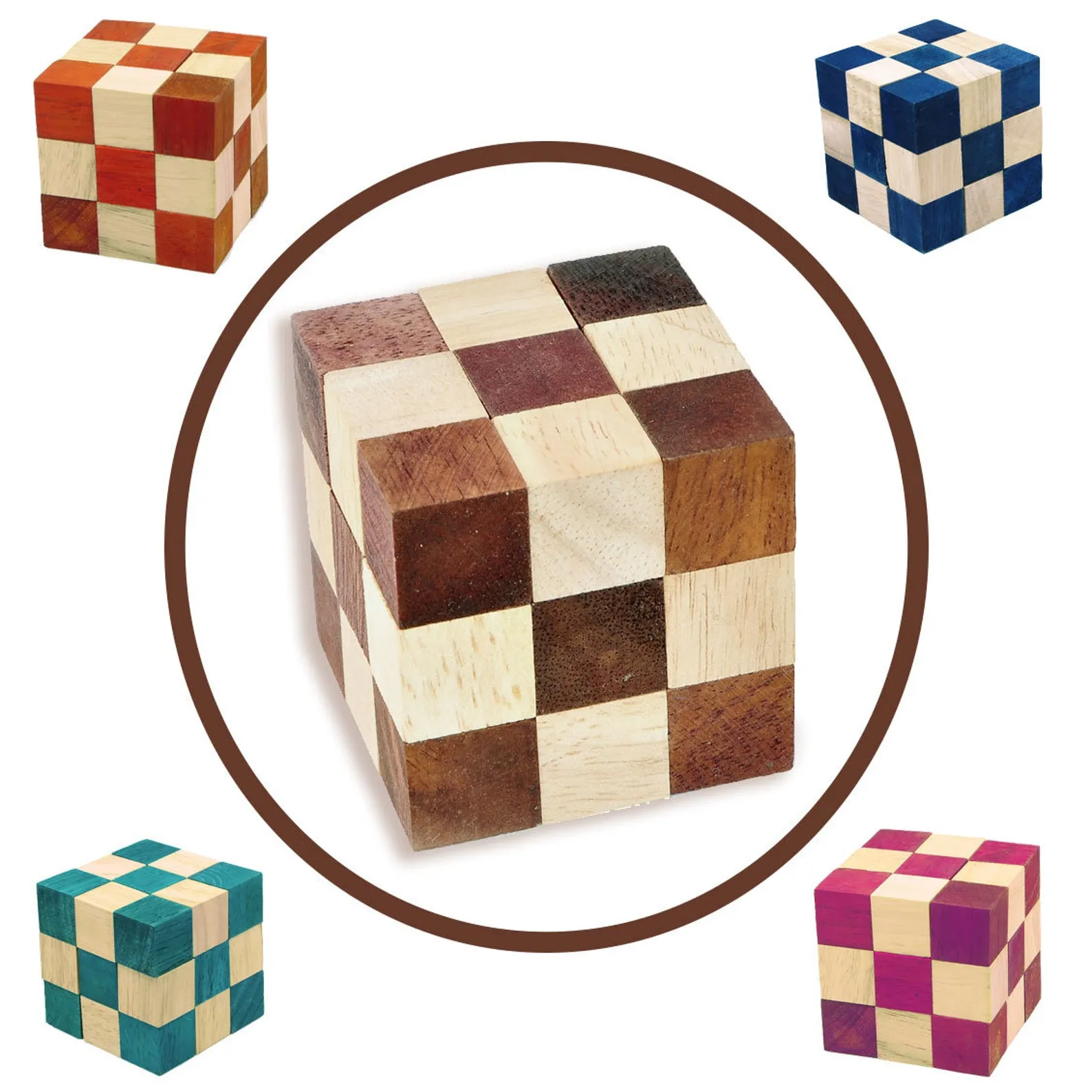 Blue Snake Cube - 3D Wooden Brain Teaser - Difficulty 4/6 Extreme - Leonardo da Vinci Collection - Image 4