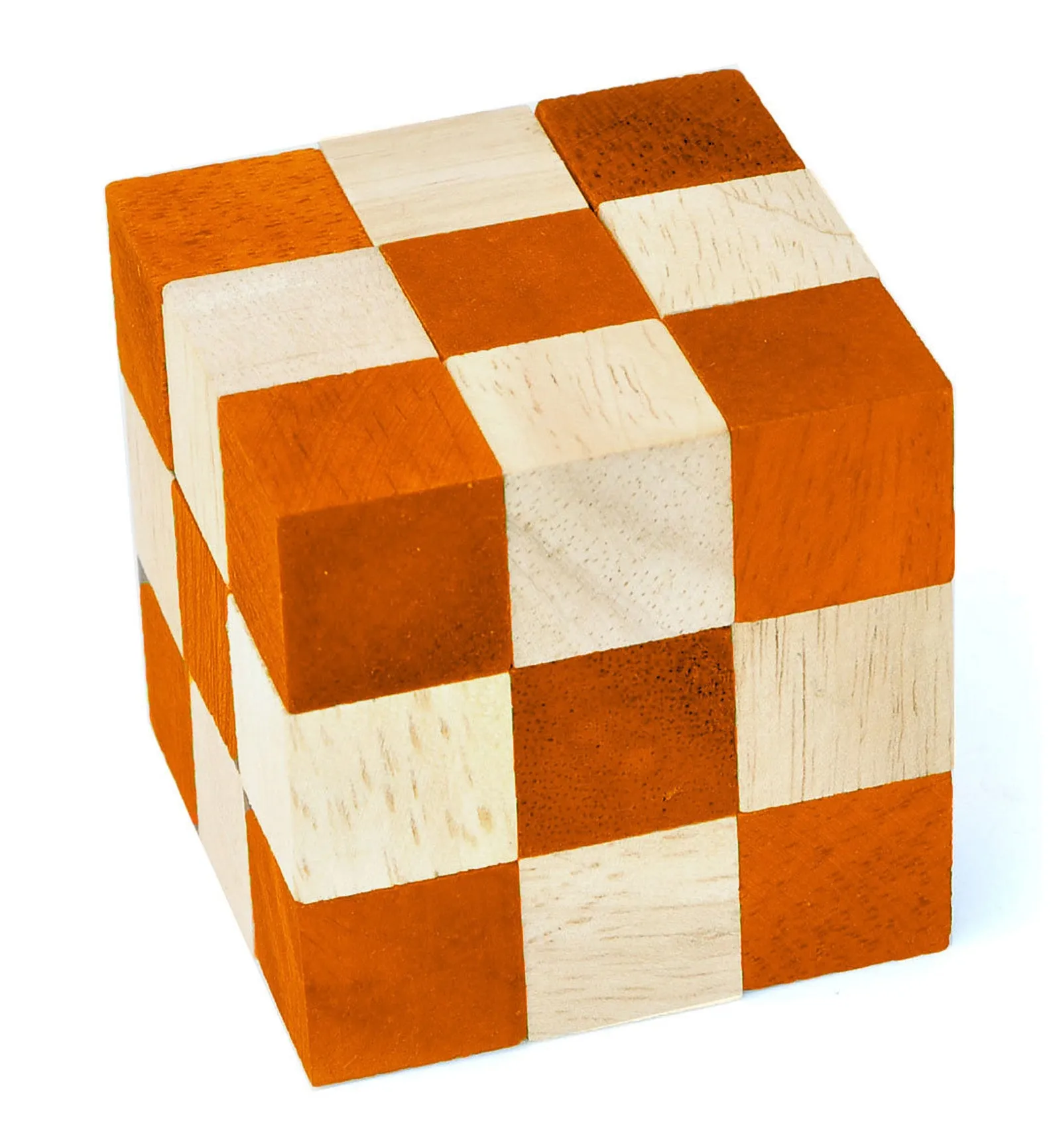 Orange Snake Cube - 3D Wooden Brain Teaser - Difficulty 4/6 Extreme - Leonardo da Vinci Collection