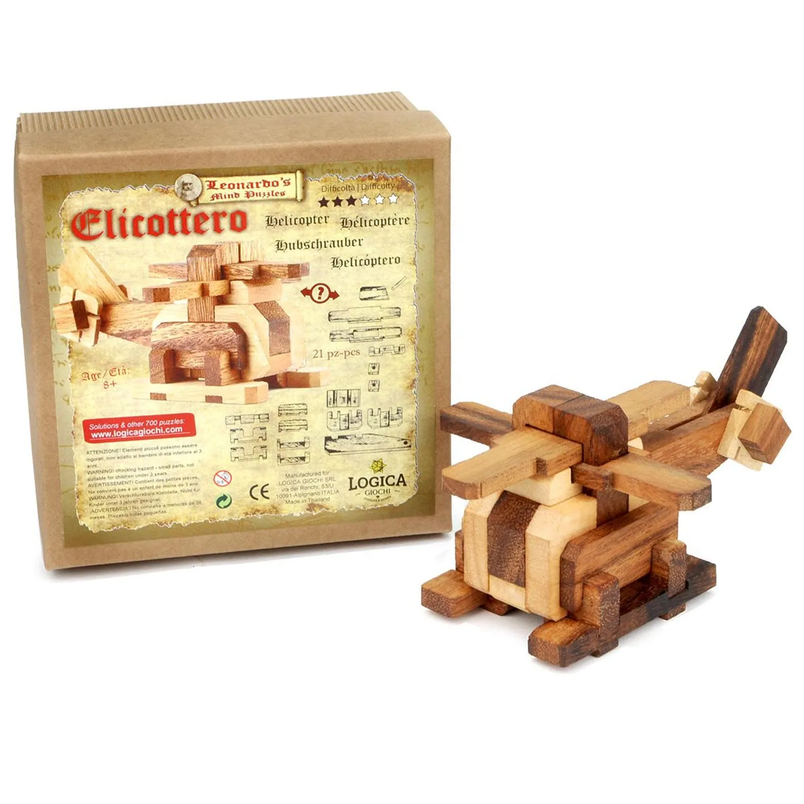 Helicopter - 3D Brain Teaser in Fine Wood - Difficulty 3/6 Hard - Leonardo da Vinci Collection - Image 3
