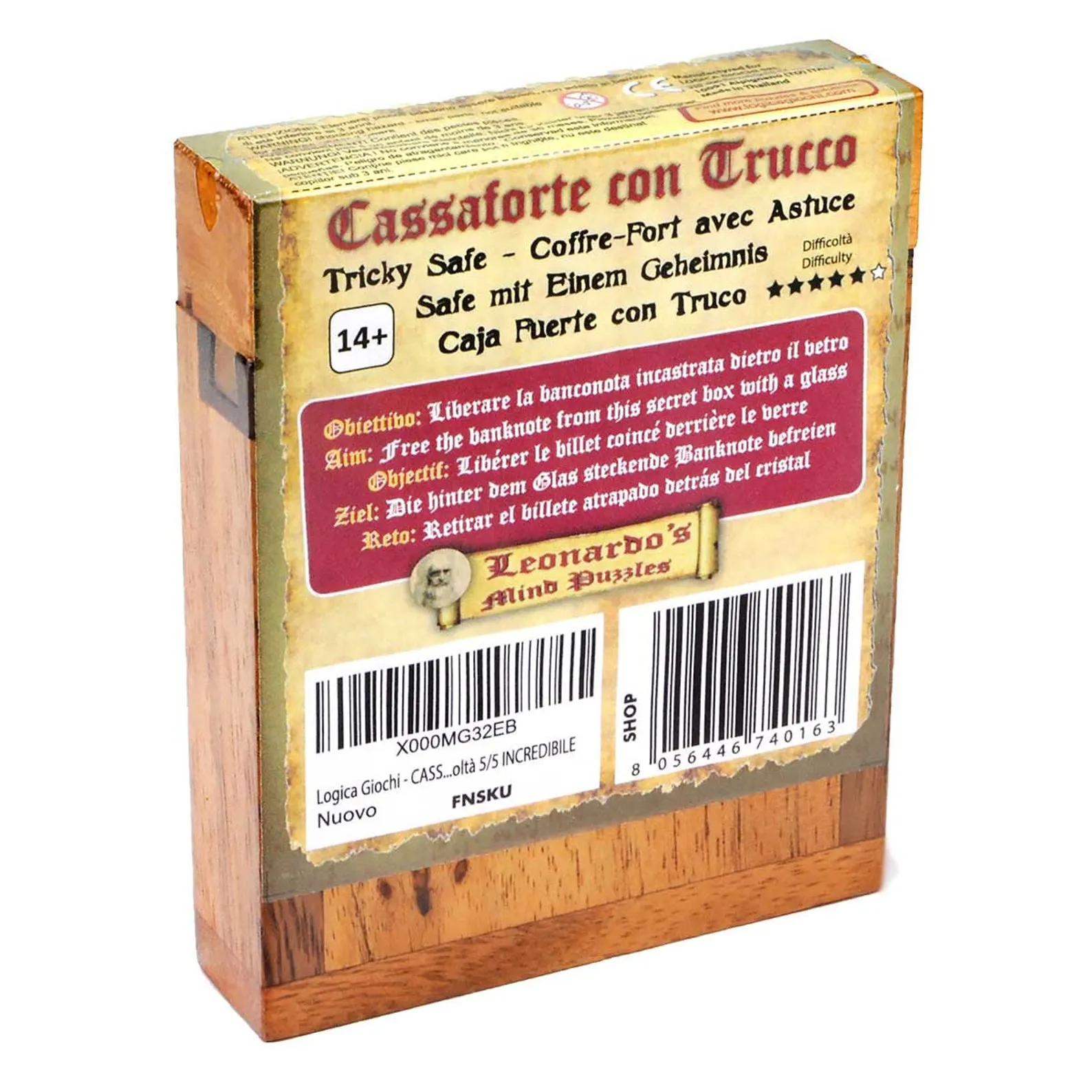 Tricky Safe M - Wooden Brain Teaser - Secret Safe - Difficulty 5/6 Incredible - Leonardo da Vinci Collection - Image 3