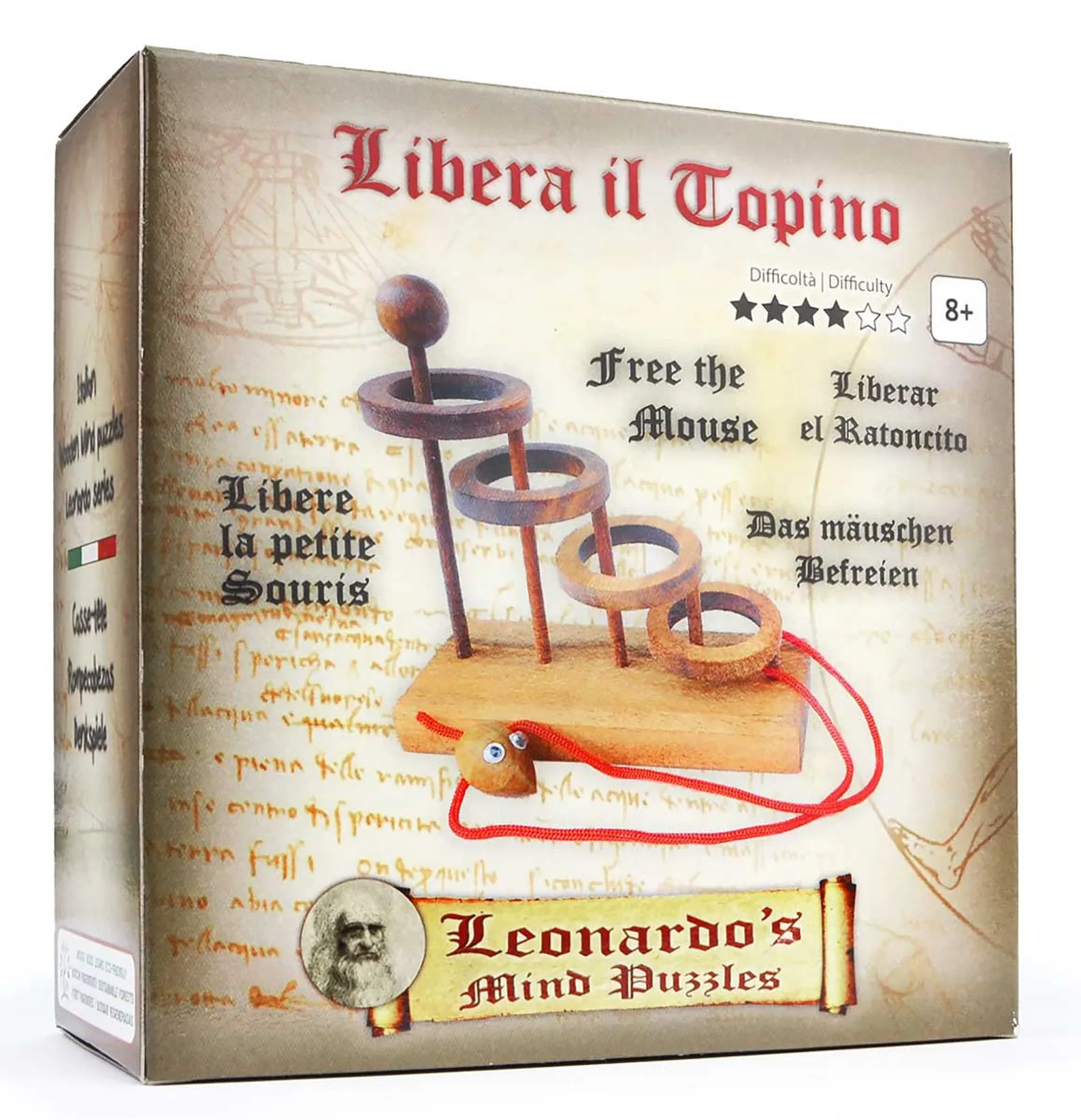 Free the Mouse - Wooden Brain Teaser - Rope Mind Puzzle - Difficulty 4/6 Extreme - Leonardo da Vinci Collection - Image 3