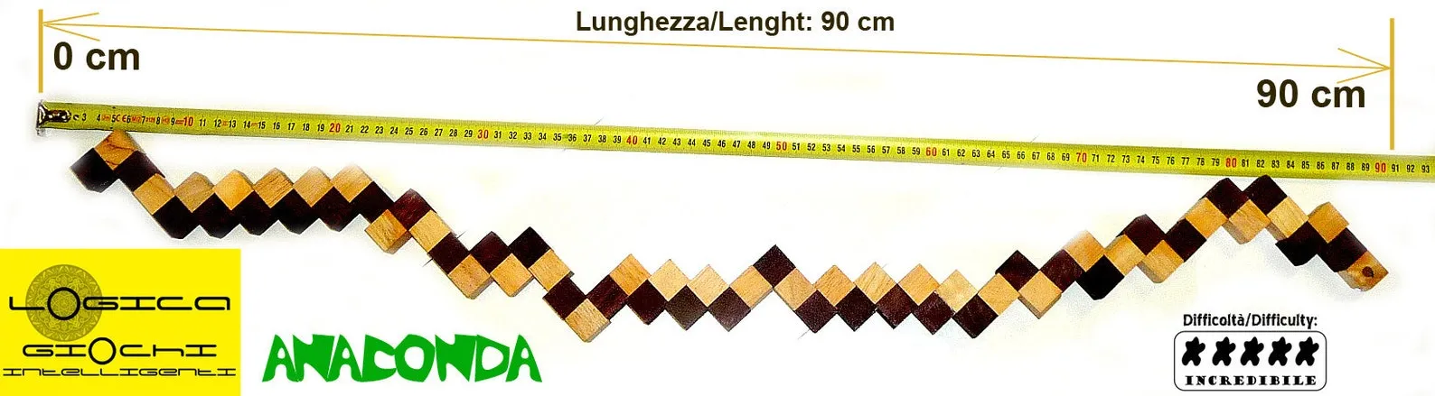 Anaconda - 3D Wooden Brain Teaser - Fine Wood - Difficulty 5/6 Incredible - Expert Snake Puzzle - Leonardo da Vinci Collection - Image 3