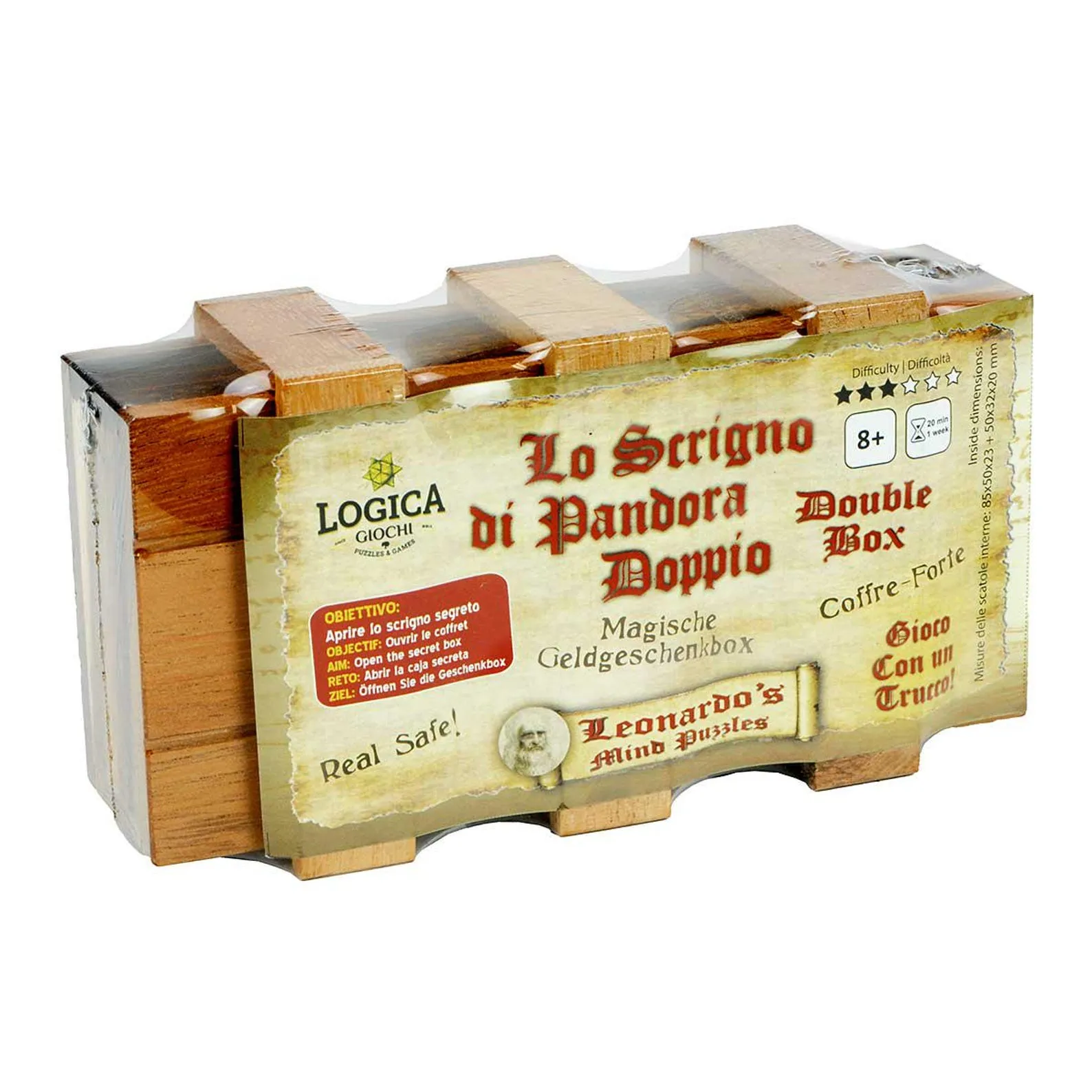 Double Pandora Box - Wooden Brain Teaser - Secret Box - Difficulty 3/6 Hard - Magic Money Box - Leonardo da Vinci Collection - Image 5