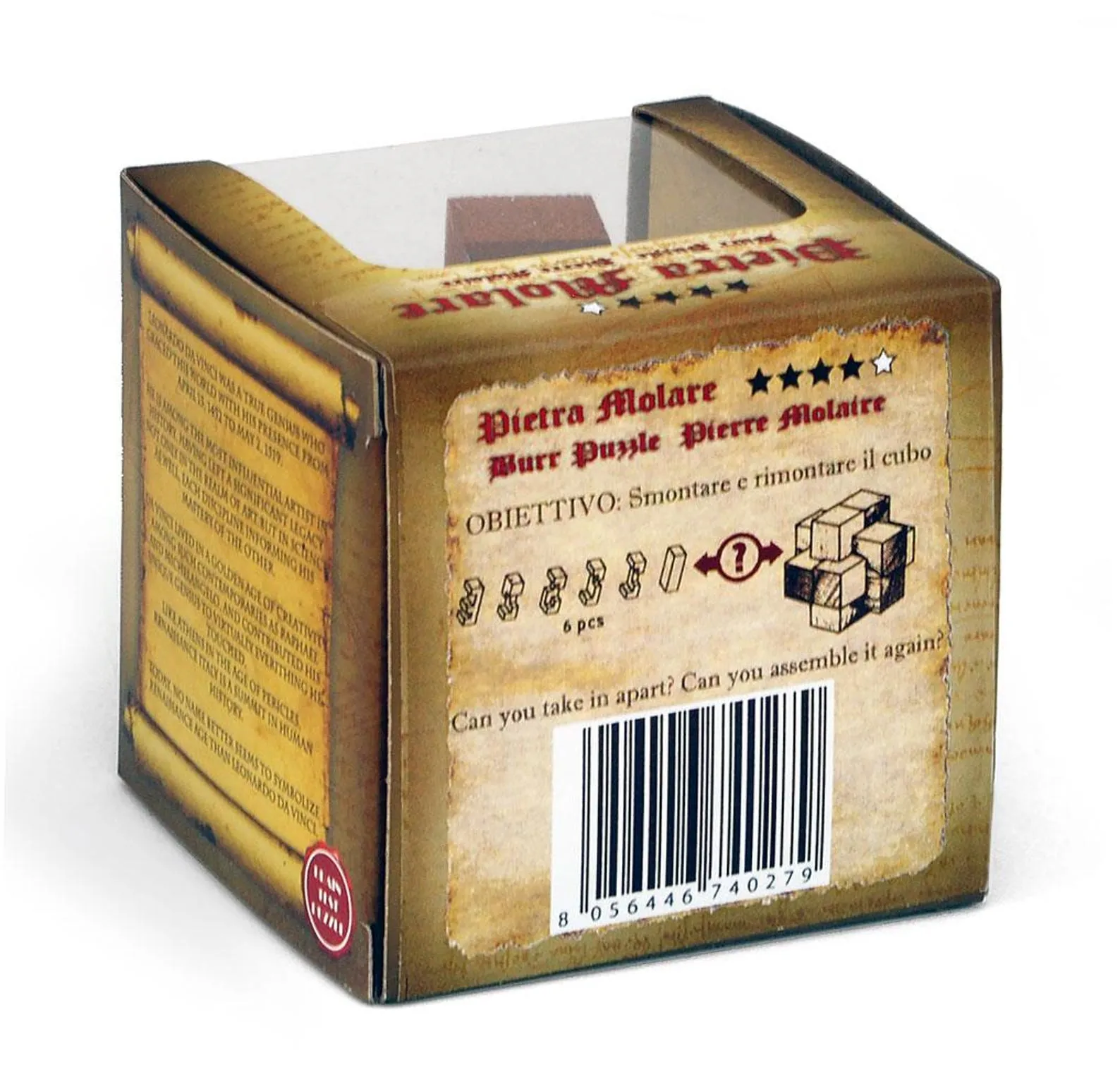 Burr Puzzle - 3D Wooden Brain Teaser - Difficulty 4/6 Extreme - Leonardo da Vinci Collection - Image 4