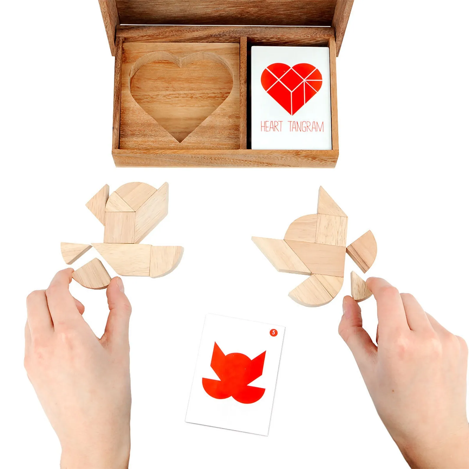 Double Heart Tangram - 42 Puzzles in 1 - Wooden Puzzle for 1 or 2 players - Math puzzle - Educational Game - Image 3