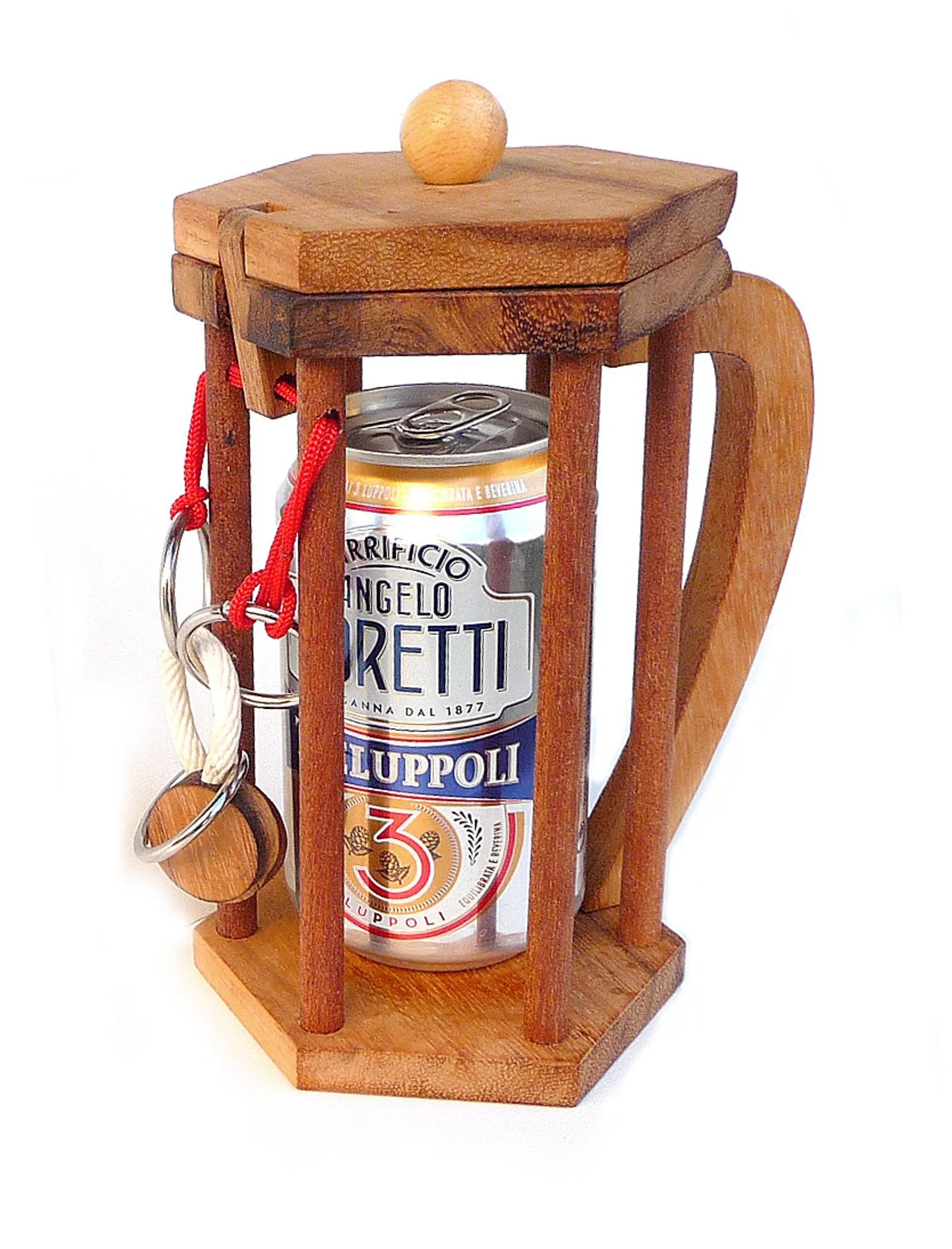 Not For Alcoholics Beer - Bottle Holder Brainteaser in Fine Wood - Difficult 4/6 Extreme - Leonardo da Vinci Collection
