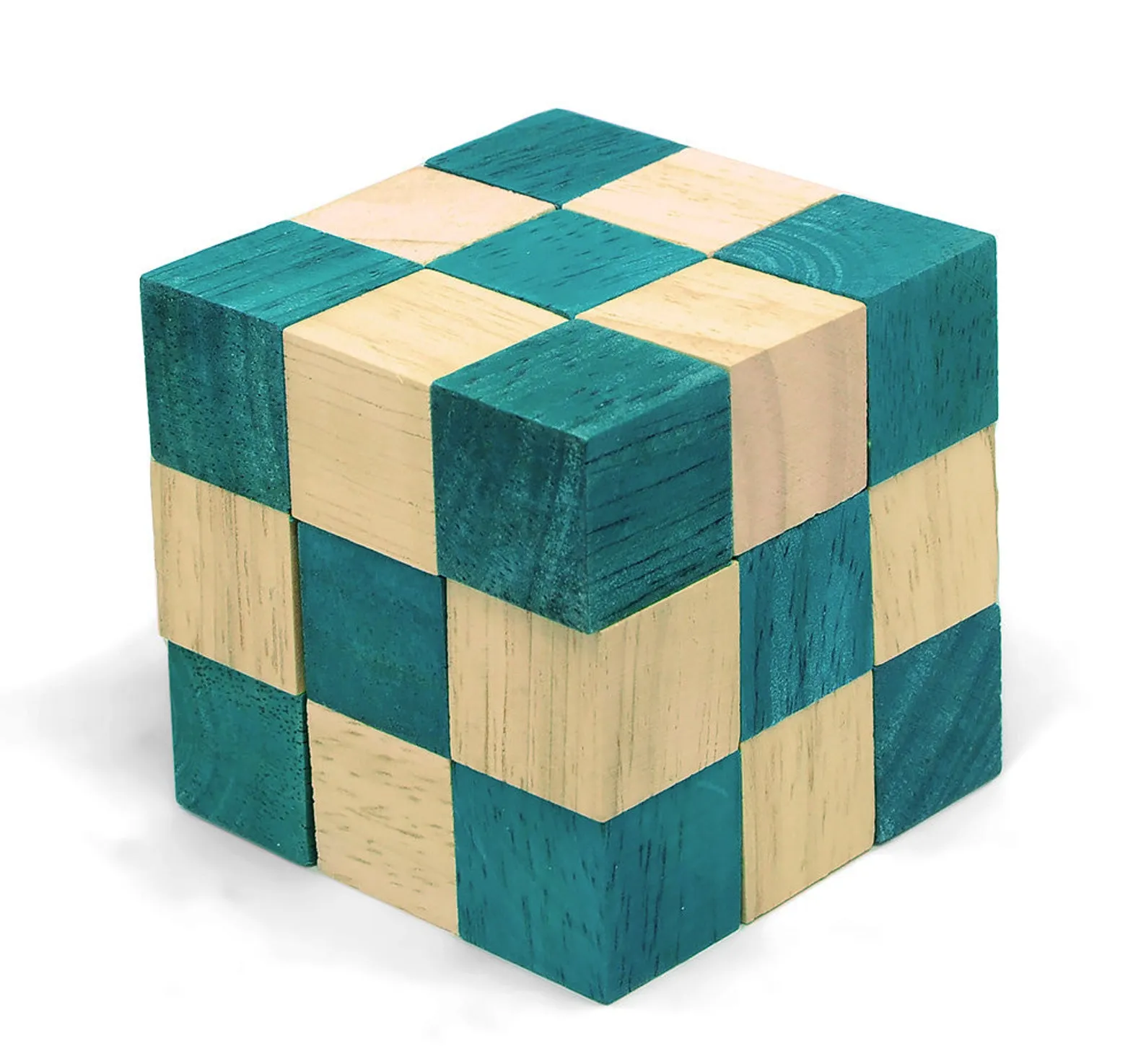 Green Snake Cube - 3D Wooden Brain Teaser - Difficulty 3/6 Hard - Leonardo da Vinci Collection